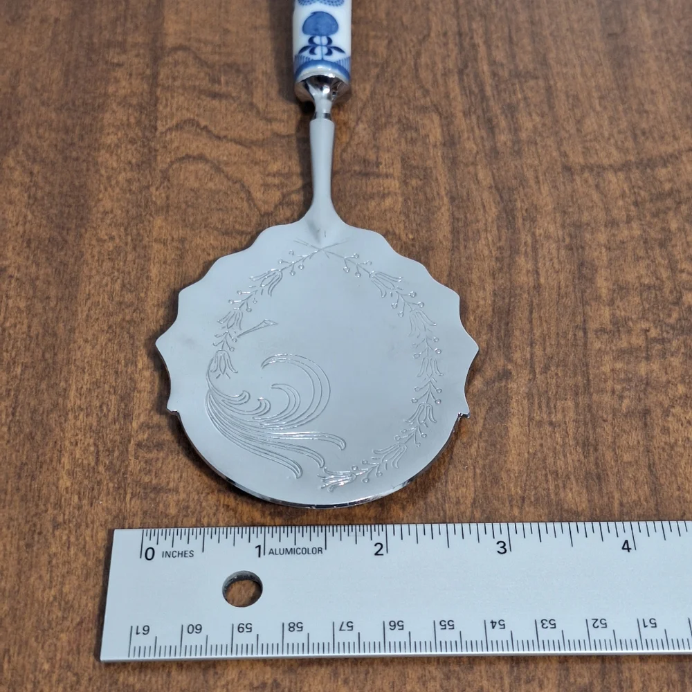 Vtg Sheffield Floraine SS Spoon Server Blue Floral Porcelain Handle England Box